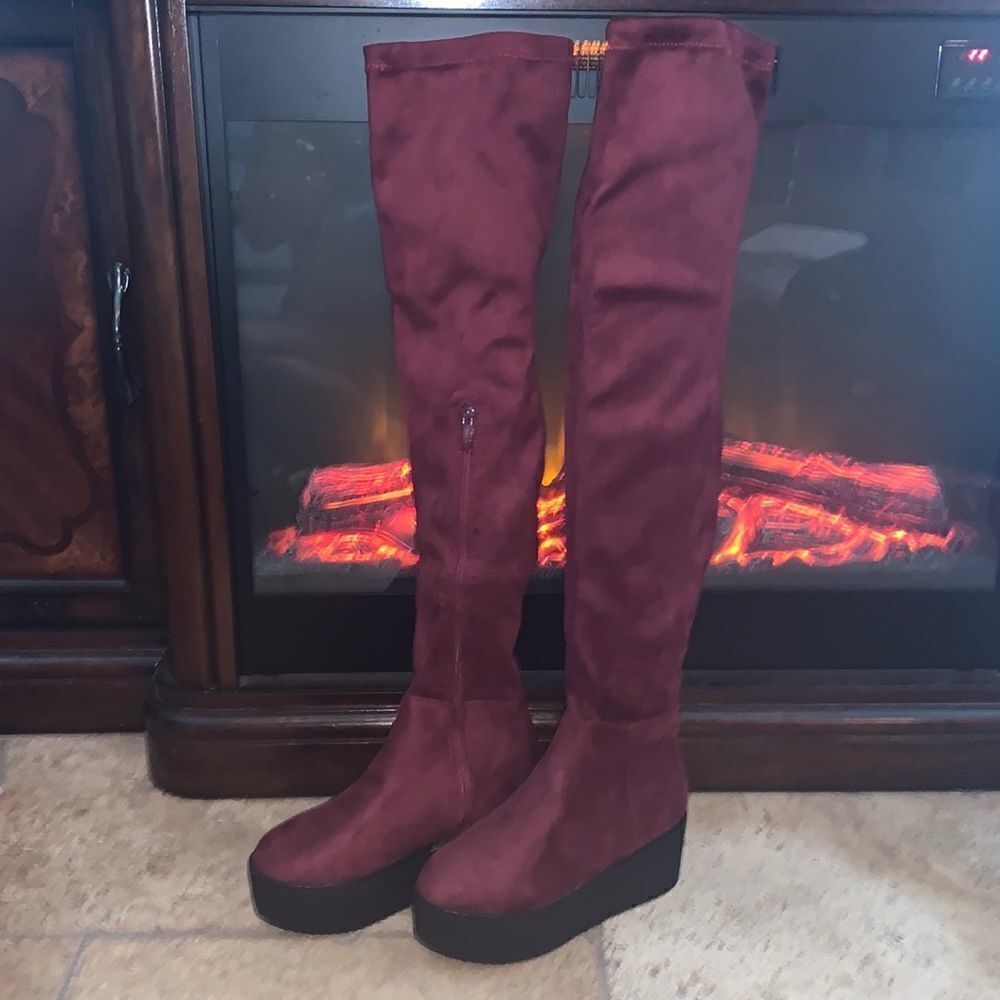 Vintage Burgundy Suede Boots